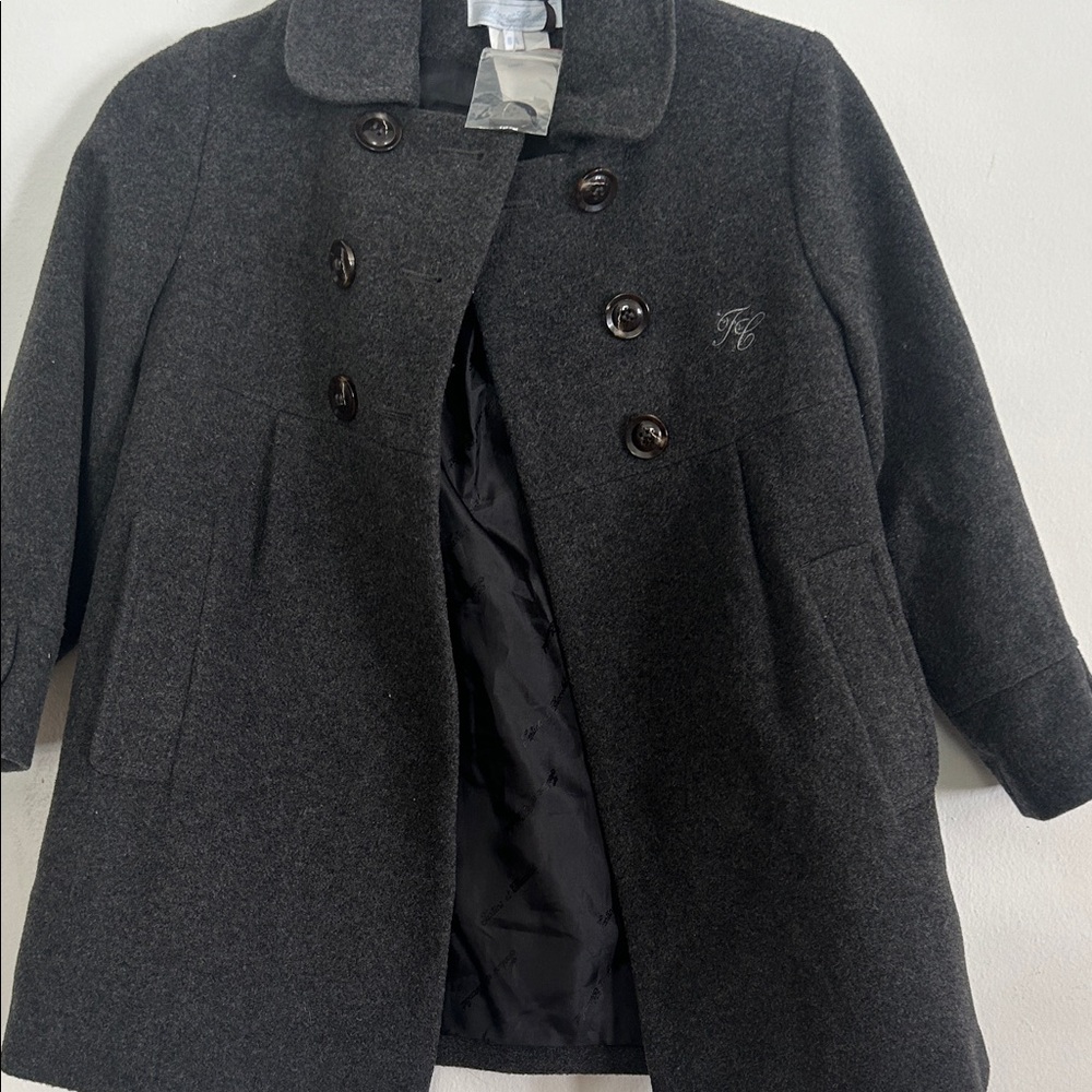 Tartine et Chocolat Girls' Dark Gray Double-Breasted Pea Coat